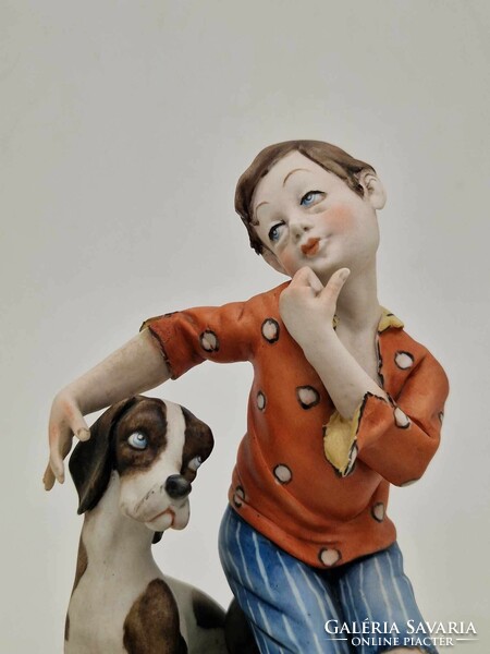 Capodimonte Italian porcelain volta boy with dog