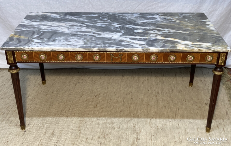Marble top table with antique porcelain inlay