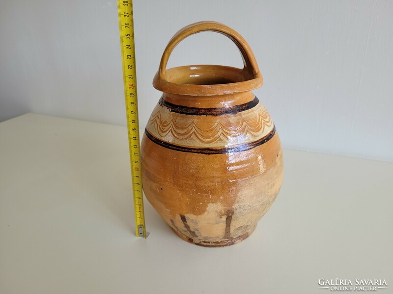 Old folk pot with handles, glazed earthenware pot, honey pot, earthenware milk pot