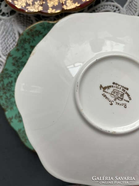 Nagyon szép Royal Stuart Spencer Stevenson Harlequin tea trió szettek, capuccinonak is remek