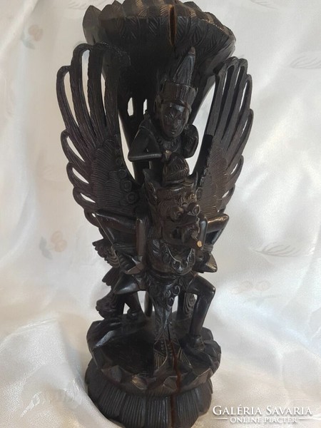 Antik faragott fa Hindu Garuda és Vishnu szobor 30cm
