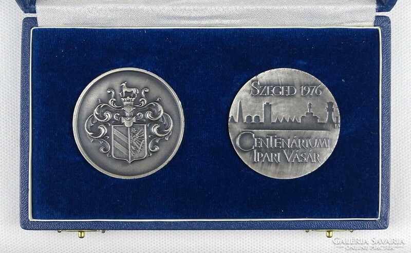 1O819 andrás lapis : Szeged industrial fair centenary commemorative plaque in a pair of gift boxes 1876-1976