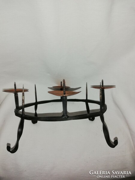 Advent wrought iron candle holder with red copper decoration