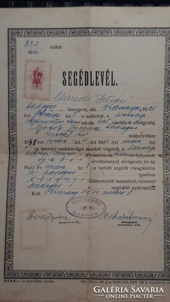 Certificate of support from 1941 Karcag industry association