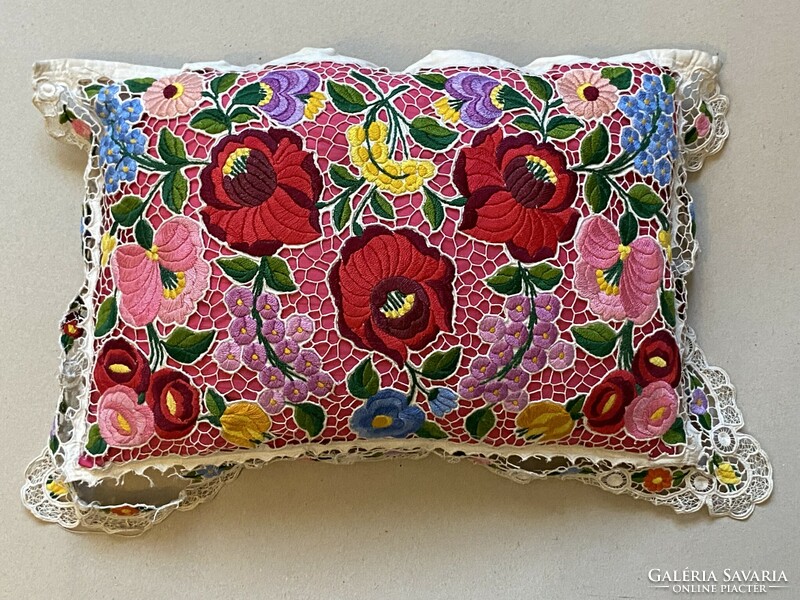 Matyó embroidered colorful floral decorative pillow