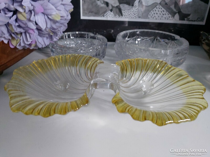 A beautiful, ruffled, color-gradient serving tray on legs, table centrepiece