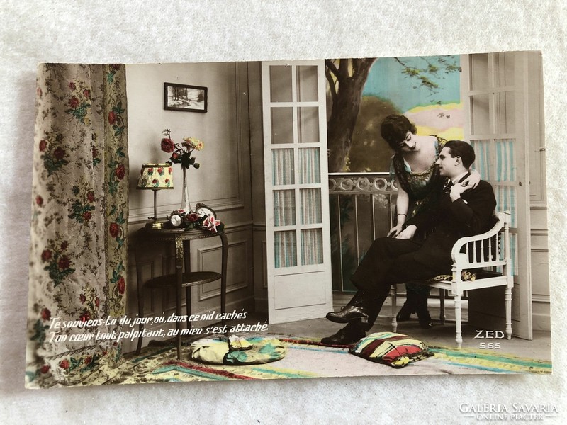 Antique, old colored romantic postcard -7.