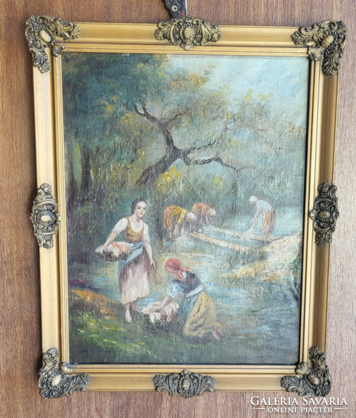 "Mosónők" Vydai Brenner Nándor jelzett olaj festmény, vásznon, kerettel 53x43 cm