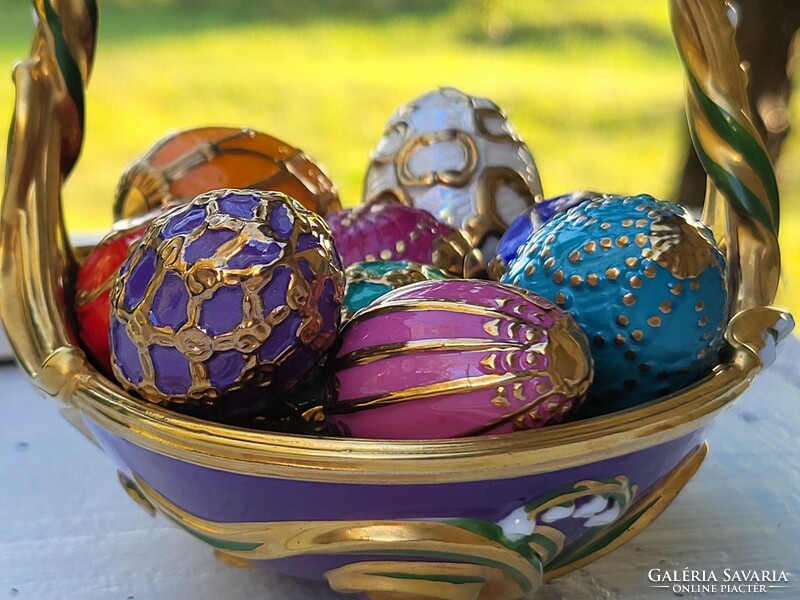 House of Fabergé_Franklin Mint_Spring Egg Basket_Tavaszi tojáskosár_porcelán, 24 k aranyozással