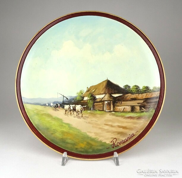 1O878 landscape painted wooden plate 26.5 Cm