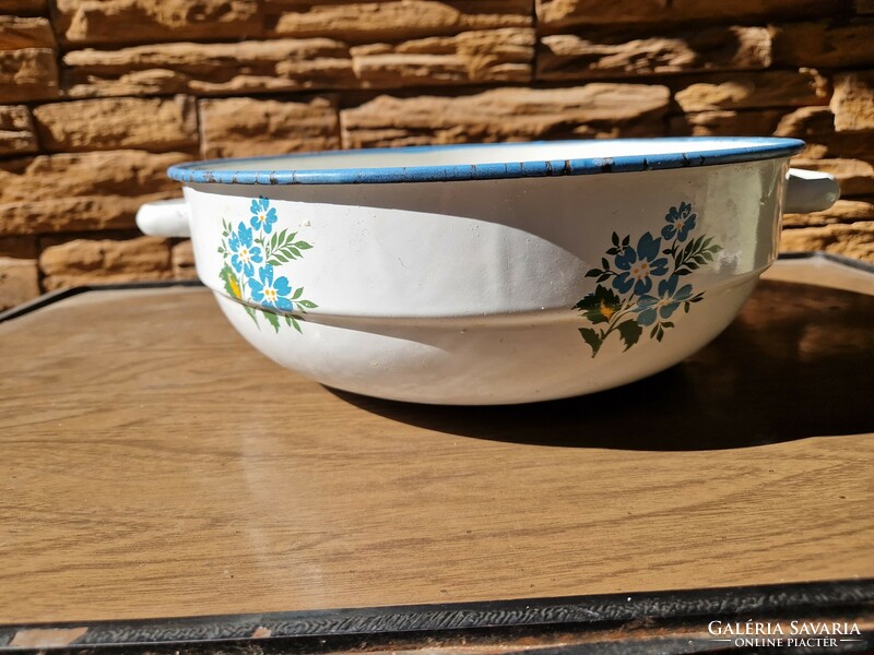 Budafok enamel bowl with blue flower pattern