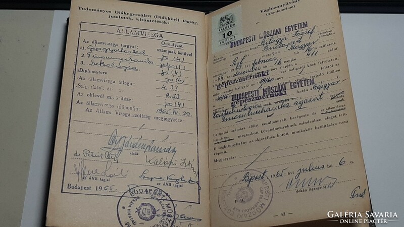 Leckekönyv Budapest Műszaki Egyetem Gépészmérnöki kar 1959