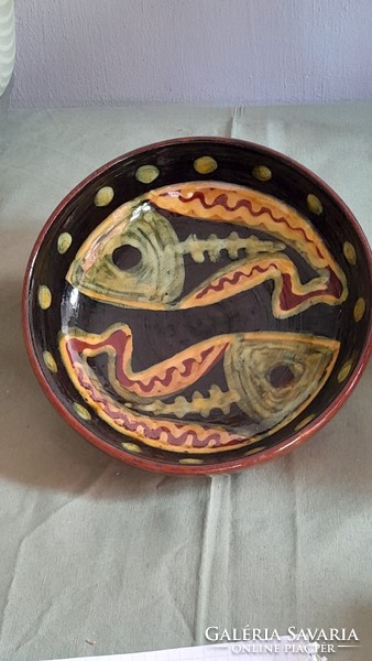 Ágnes Borsódy ceramicist /b.1936/Rare beautiful fish wall bowl.
