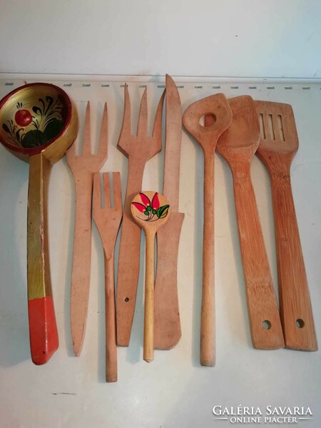 Retro wooden spoon, fork, knife