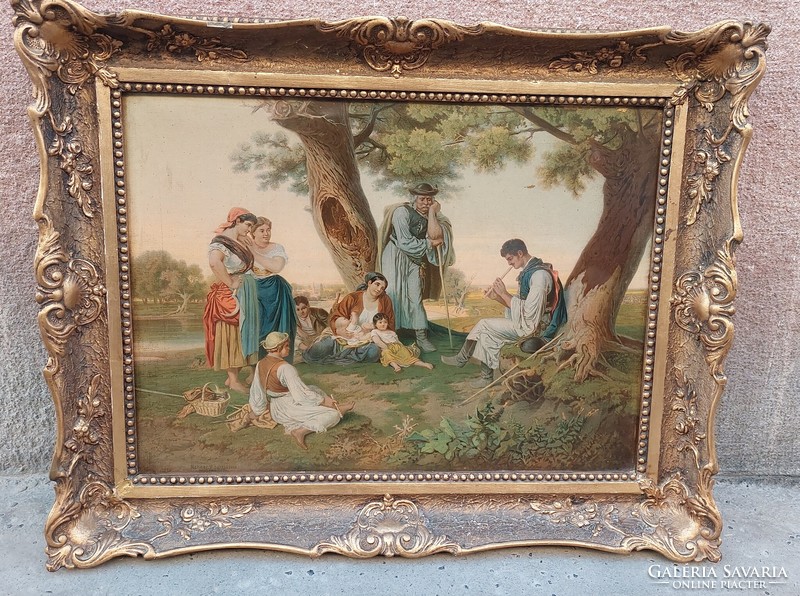 János Jankó 1877 old oil print in blondel picture frame, 60x67 cm