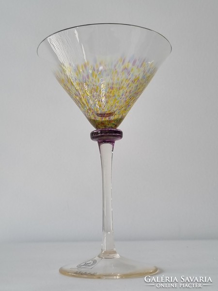 Vintage művészi üveg kehely, jelzett díszüveg -18 cm