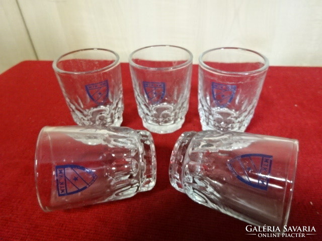 Five brandy glasses, mtk vm inscription, height 6.3 cm. Jokai.