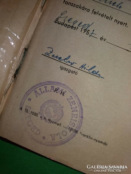 1957 .Szeged state music school notice book for Rózsa Tóth according to the pictures