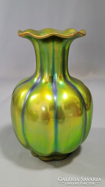 Zsolnay eozin-glazed fluted vase