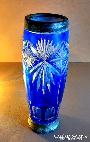 Biedermeier kobaltkék kristály váza ALKUDHATÓ