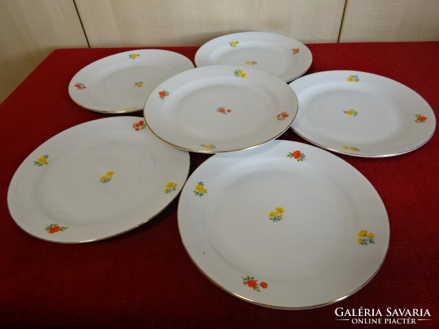 Zsolnay porcelain, cake set for six, small flowers. Jokai.