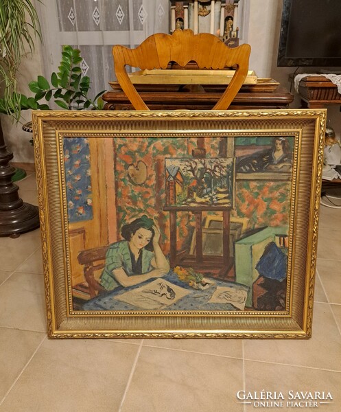 Bertalan Albert antik festménye! Párizsi műterem!