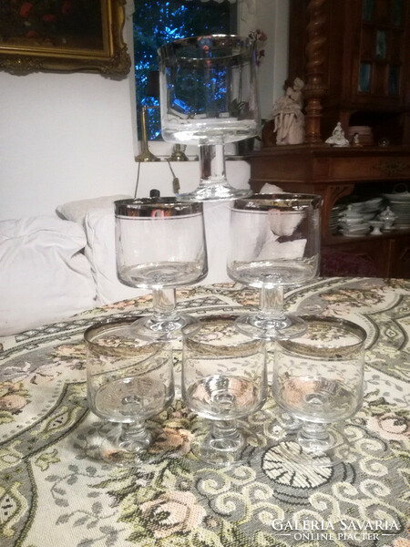 6 mid-century designer glass glasses with silver rim - art&decoration