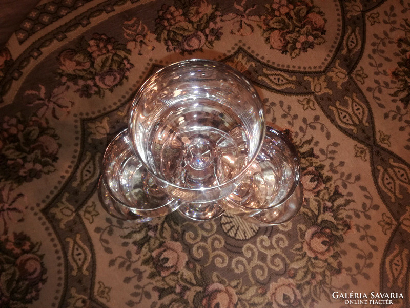 6 mid-century designer glass glasses with silver rim - art&decoration