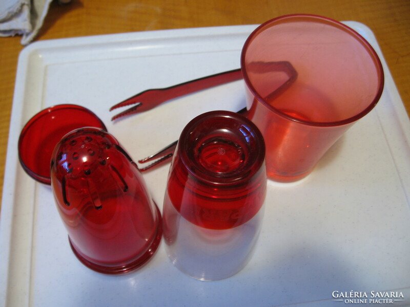Retro piros Campari Coctail mixer , Guzzini design, jég csipesszel és pohárral