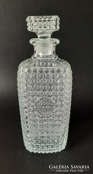 Vintage cseh öntött üveg viszkis palack dugóval, Adolf Matura, Libochovice üveggyár