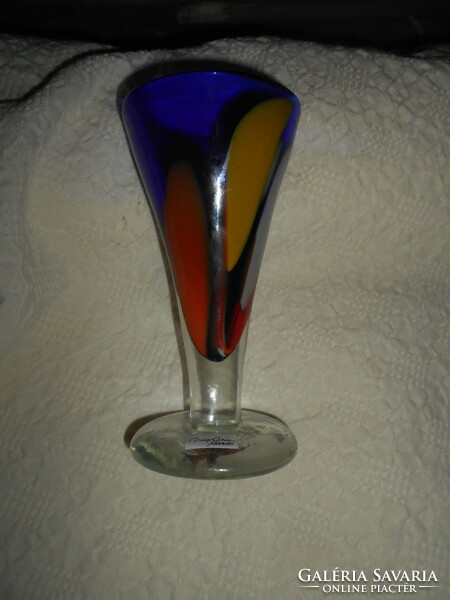 Studio glass goblet signed by a thick and heavy artist - made of multi-colored glass