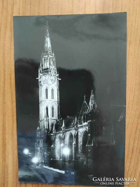 Old postcard, Budapest, Matthias Church, night shot, postal clerk