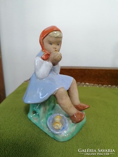 Retro applied art ceramic little girl with a headscarf