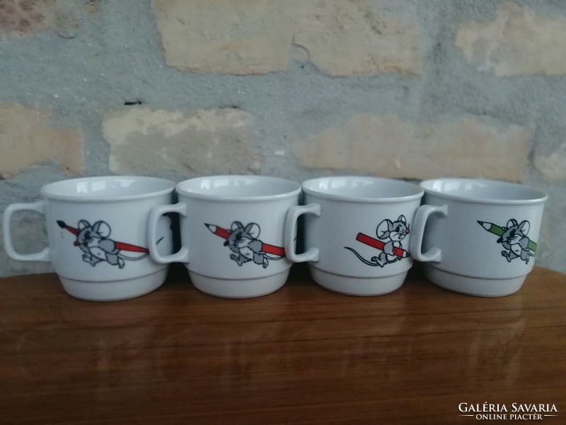 Children's mug, decorated with a mouse running with a brush or pencil, unmarked zsolnay