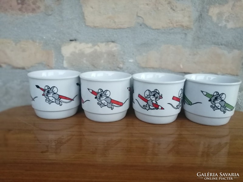 Children's mug, decorated with a mouse running with a brush or pencil, unmarked zsolnay
