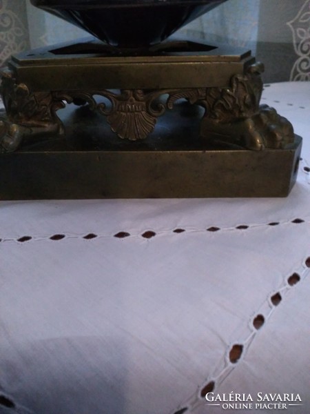 Antik bronz fáklya búrás Empire asztali lámpa