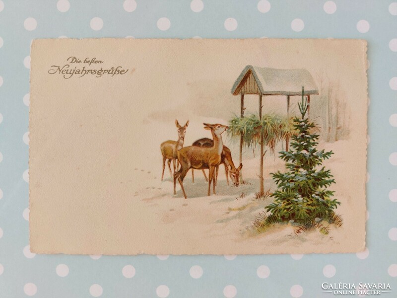 Régi karácsonyi képeslap 1930 levelezőlap őzike