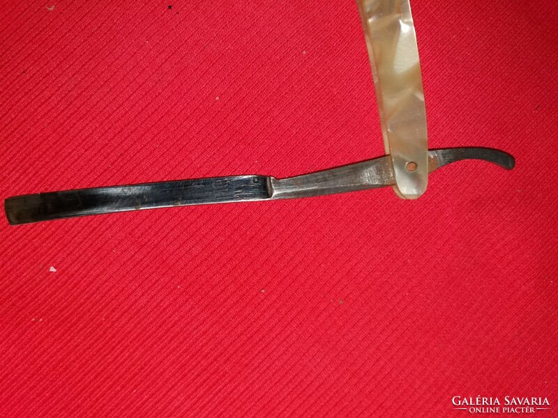 Antique Handlebar Razor Hairdresser Metal Blade with Pearl Handle Marked According to Pictures