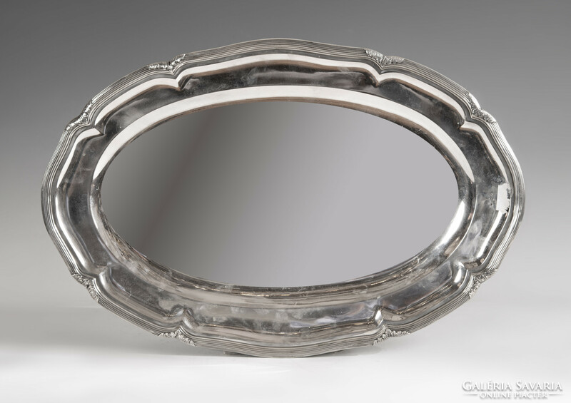 Silver large bowl/tray with ribbon decoration