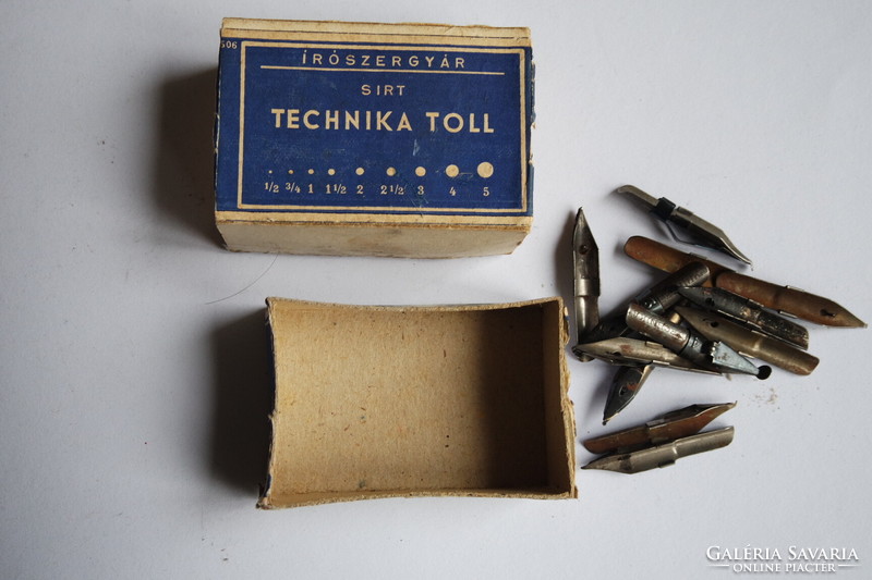 "Technika toll, Írószergyár"  karton tollhegydoboz, tollszemekkel