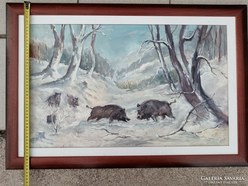 Meadow gravy: wild boars. Painting (with certificate)
