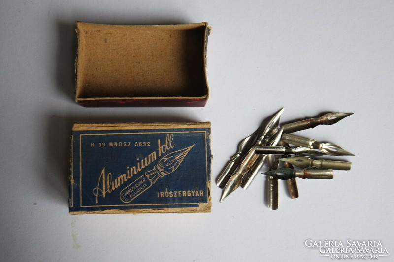 "Aluminium toll, Írószergyár"  karton tollhegydoboz, tollszemekkel
