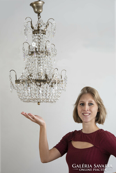 French crystal chandelier in art deco style (3 tiers, 6 lights)