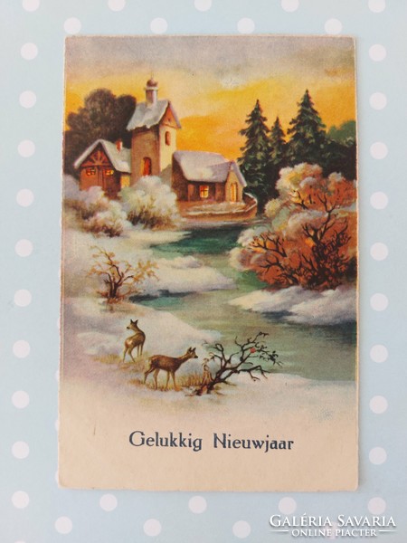 Régi karácsonyi képeslap 1933 levelezőlap őzike havas táj