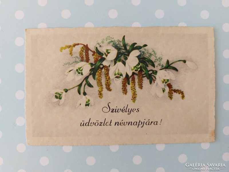 Régi mini képeslap üdvözlőkártya hóvirág