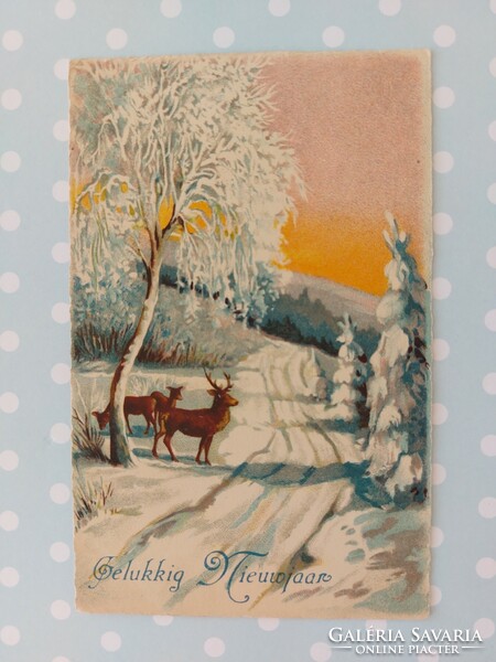 Régi képeslap 1933 karácsonyi levelezőlap őzike havas erdő