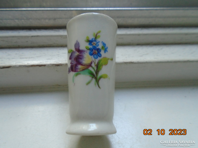 Hollóháza mini vase with black tulip and forget-me-not pattern