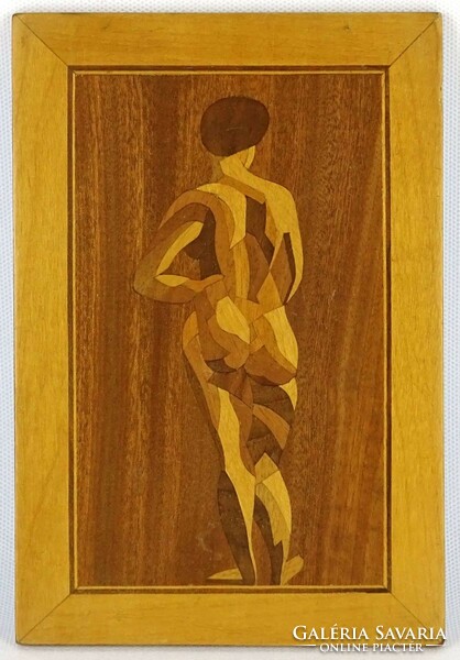1P033 Mid century intarzia női akt 20 x 13.5 cm
