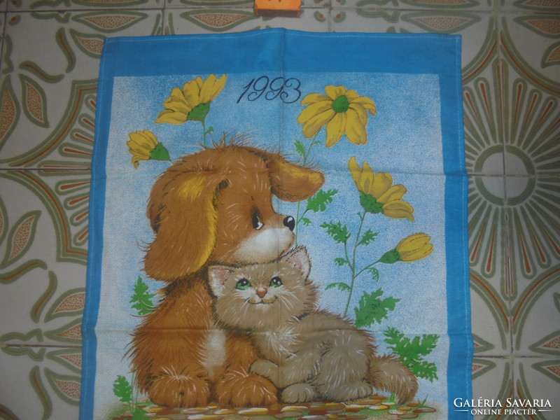 Retro textile wall calendar 1993 - cat, dog - even for birthdays