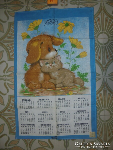Retro textile wall calendar 1993 - cat, dog - even for birthdays